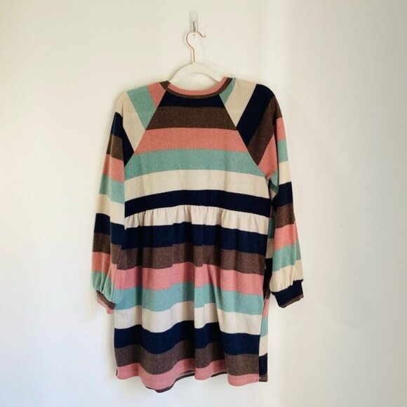 Multicolor Striped Fleece Long Sleeve Casual Dress By GeeGee Soft & Cozy Size S - Picture 3 of 8